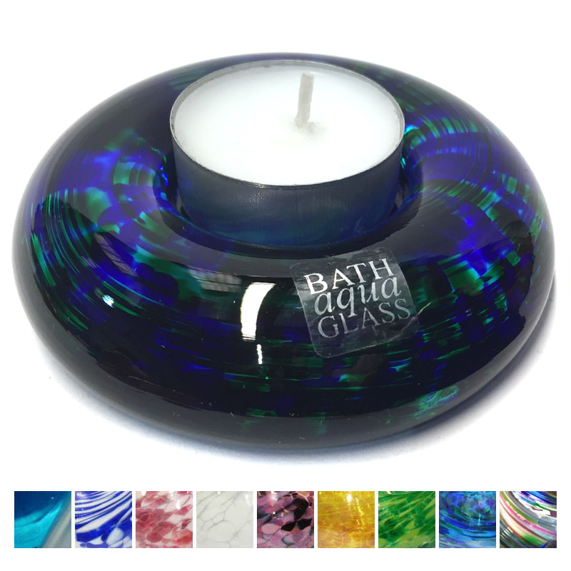 Tea Light Candle Holders Bath Aqua Glass