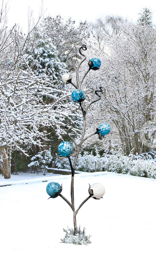 Iron and glass tree sculpture