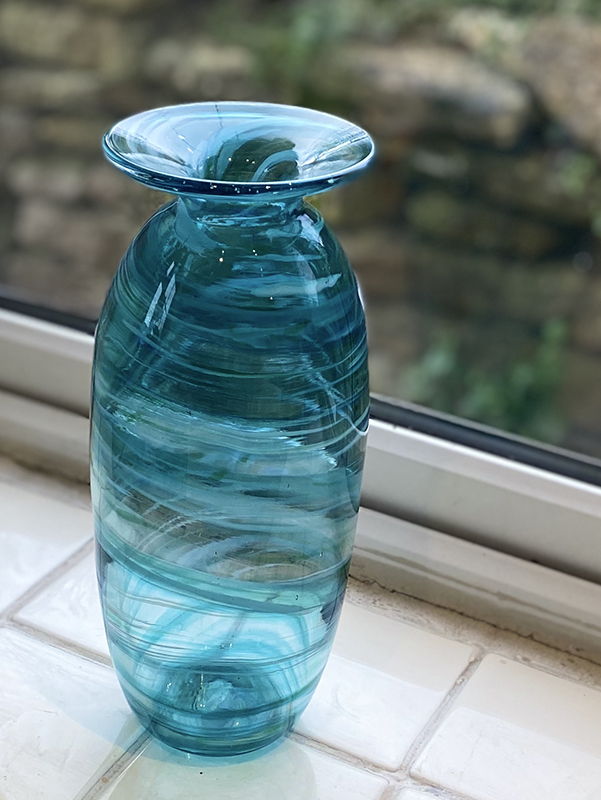 Hand Blown Glass Vase In Teal